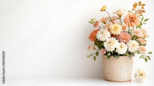 Wallpaper Mural Beautiful arrangement of soft pastel flowers in a woven basket bringing a fresh and vibrant touch to interior decor, perfect for enhancing any living space or event. Torontodigital.ca