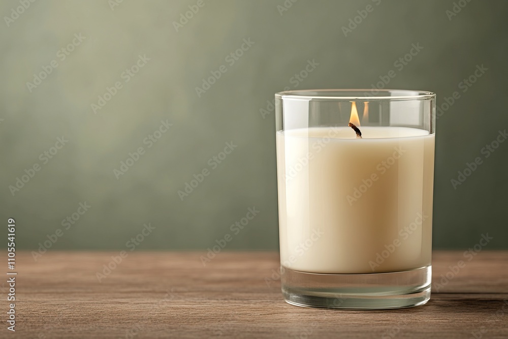 A lit candle in a glass holder sits on a wooden surface, casting a warm glow against a softly textured green background. A lit candle in a glass holder sits on a wooden surface, casting a warm glow against a softly textured green background.