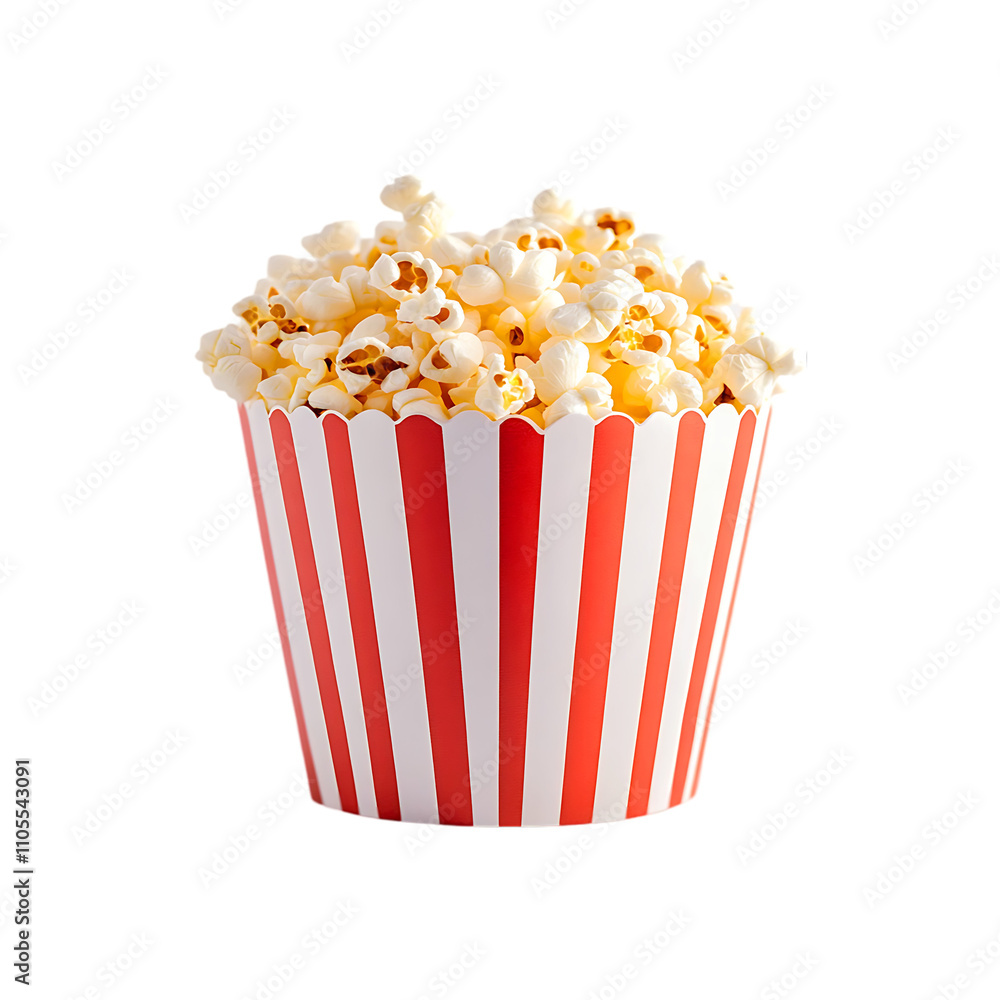 Tasty popcorn in a red white striped box isolated on a transparent background Tasty popcorn in a red white striped box isolated on a transparent background