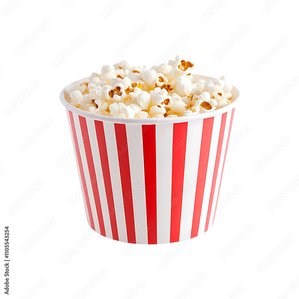 Tasty popcorn in a red white striped box isolated on a transparent background Tasty popcorn in a red white striped box isolated on a transparent background