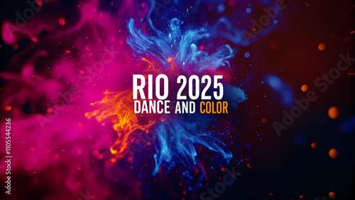 Abstract paint explosion with Rio 2025 carnival branding photo