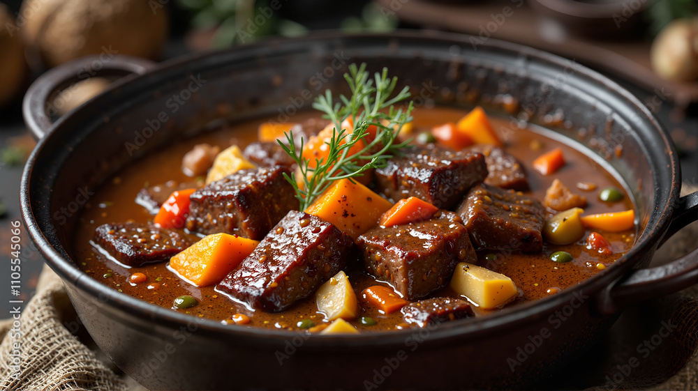 Hearty paleo beef and vegetable soup in a black rustic bowl Hearty paleo beef and vegetable soup in a black rustic bowl