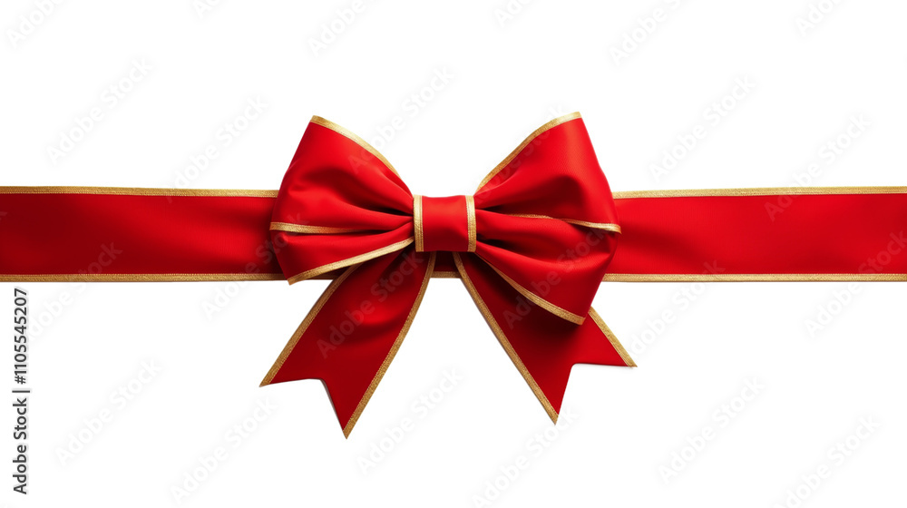 red ribbon bow with gold border on transparent background, festive bow mockup for decoration red ribbon bow with gold border on transparent background, festive bow mockup for decoration