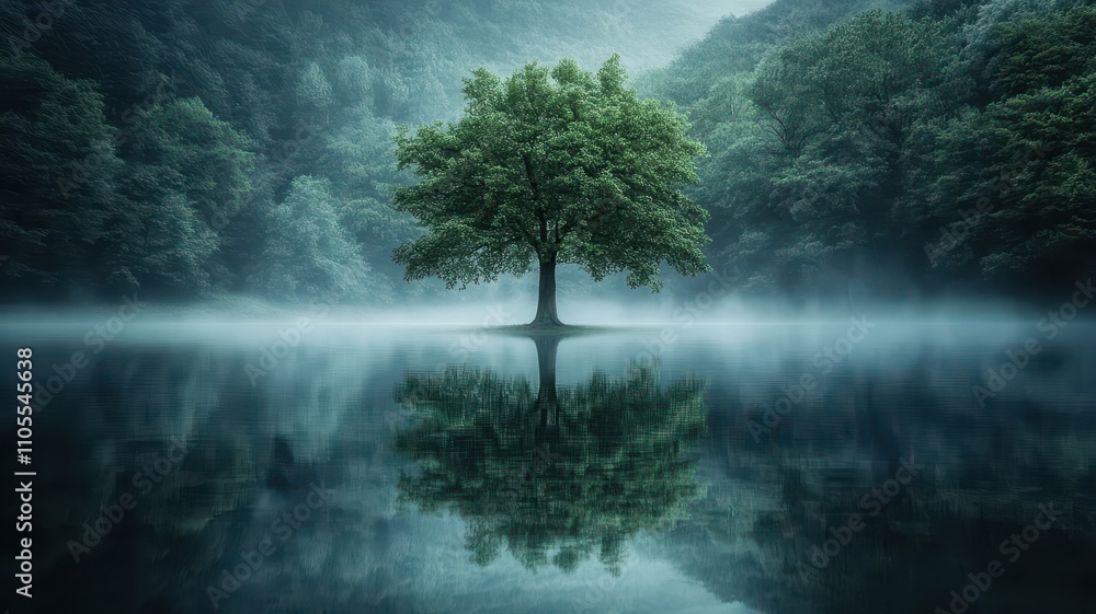 Serene reflection of a lone tree in a mirrorlike lake nature photography tranquil environment aerial view Serene reflection of a lone tree in a mirrorlike lake nature photography tranquil environment aerial view