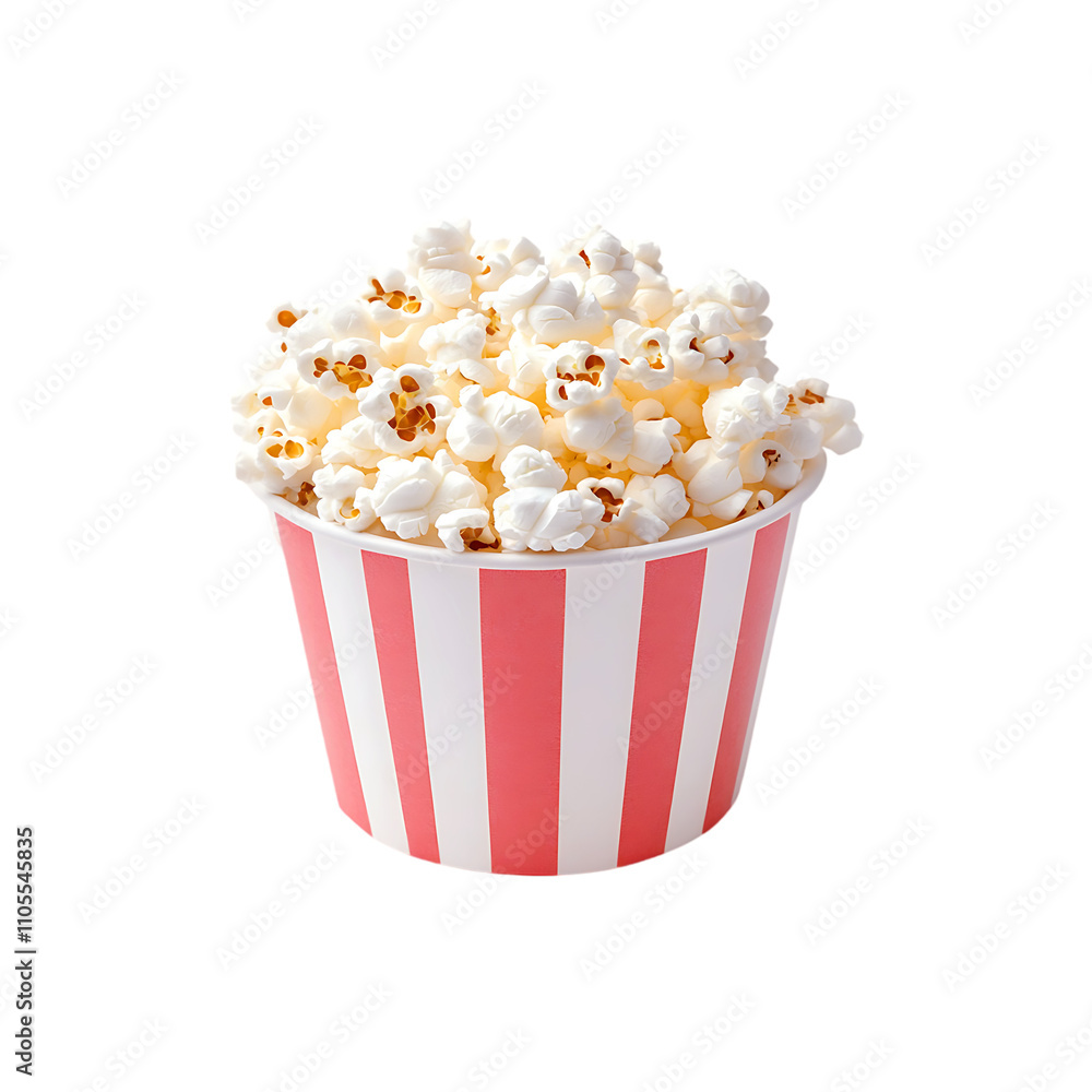 Tasty popcorn in a red white striped box isolated on a transparent background Tasty popcorn in a red white striped box isolated on a transparent background