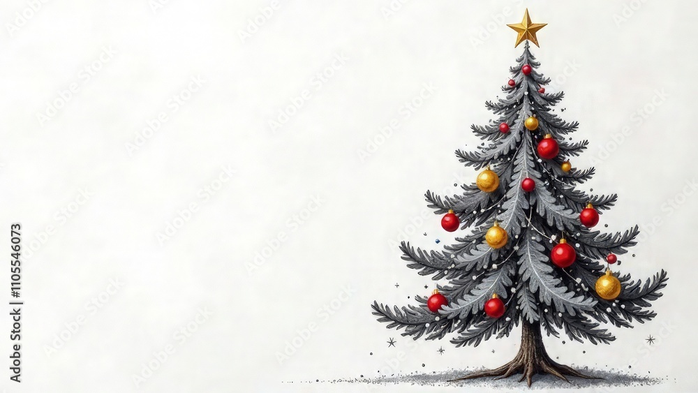 A hand-drawn Christmas tree made entirely of black-and-white doodles such as swirls, stars, and baubles. a soft gray monochrome background A hand-drawn Christmas tree made entirely of black-and-white doodles such as swirls, stars, and baubles. a soft gray monochrome background