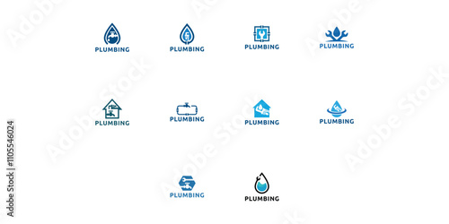 Set of plumbing service logo design template.