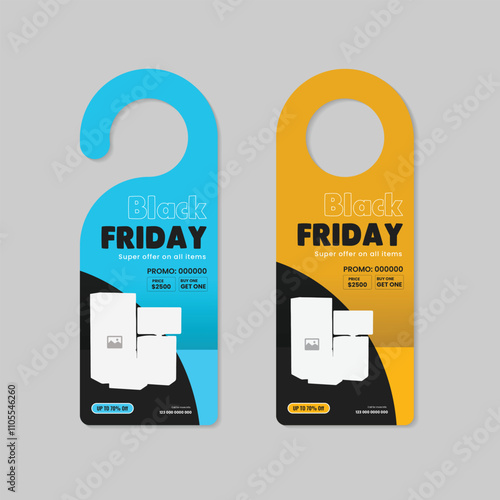 Black Friday  Mega Deal Sale door hanger design and Home Appliance Sale presentation door hanger Template with two variations or Kitchen interior equipment  Mega offers door hanger design template