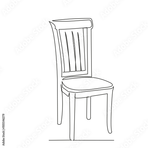 One continuous single drawing line art flat doodle kitchen chair, living room chair, dining, guests, upright chair. Isolated image hand draw contour on a white background, hand drawn, not AI