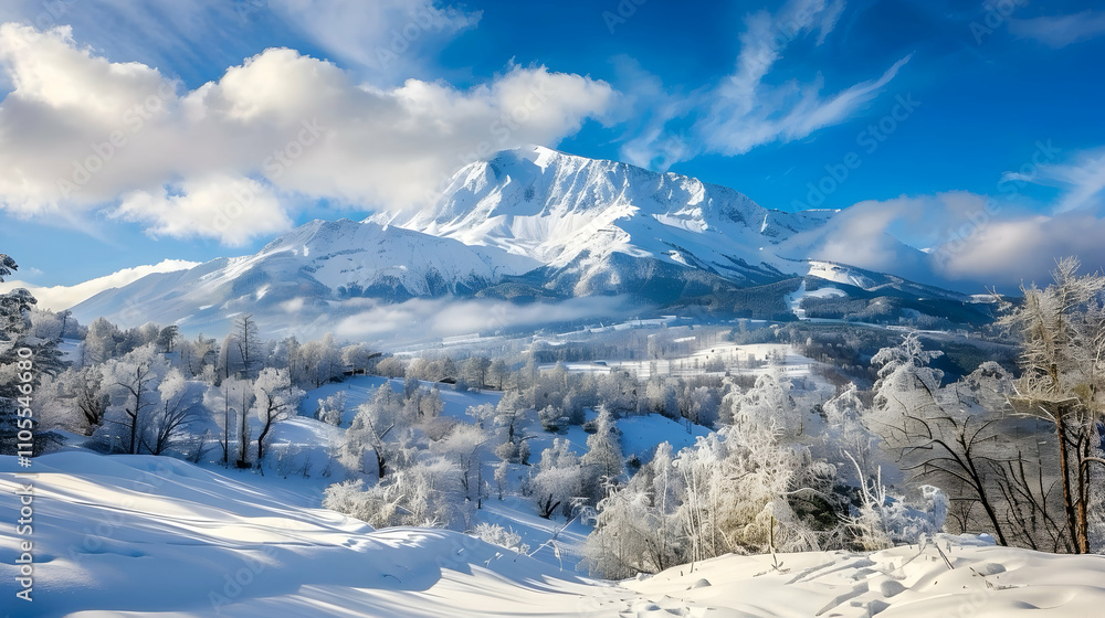 Fototapeta premium Mountain winter with flower