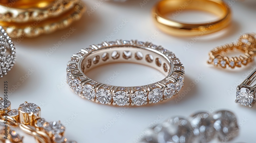 Diamond Eternity Ring Among Other Gold And Diamond Jewelry Diamond Eternity Ring Among Other Gold And Diamond Jewelry