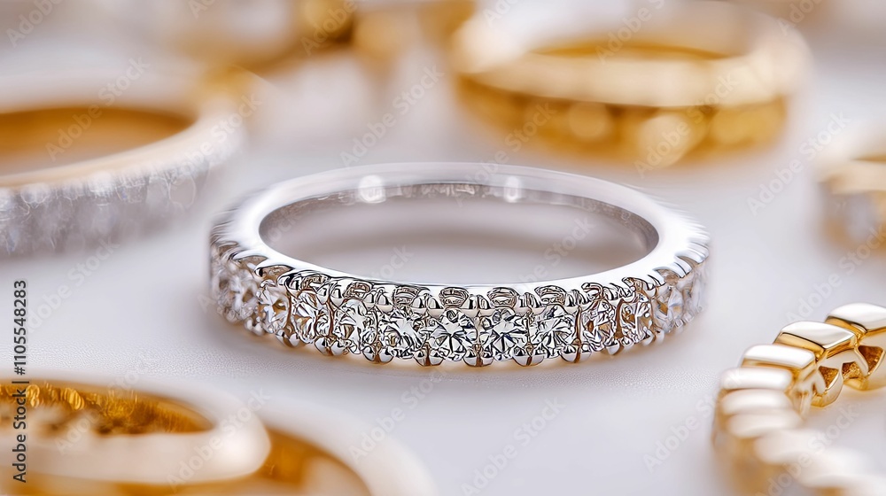 Elegant Diamond Eternity Band Among Gold Rings Elegant Diamond Eternity Band Among Gold Rings