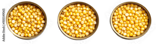 Showcasing Canned Corn Kernels in Natural Juice. Isolated on a Transparent Background. Cutout PNG.