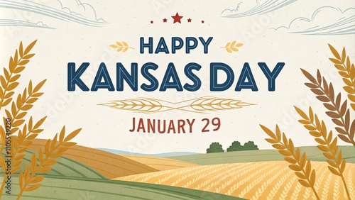 Celebrate kansas day january 29 with fields and sky background for posters and cards