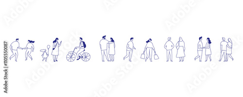 Line Art Different People Stylized Silhouette Vector Banner. Male and Female Outline Characters figure Isolated on white background.	