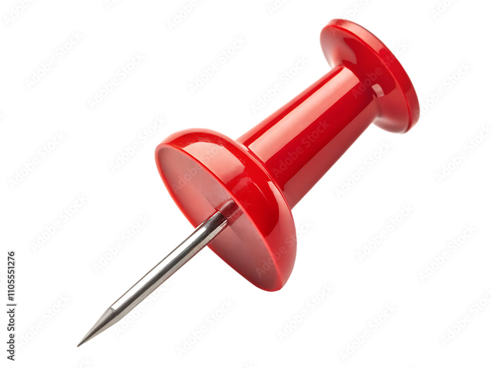 A close-up of a single bright red push pin with a metallic needle, isolated on a white background.AI GENERATED A close-up of a single bright red push pin with a metallic needle, isolated on a white background.AI GENERATED