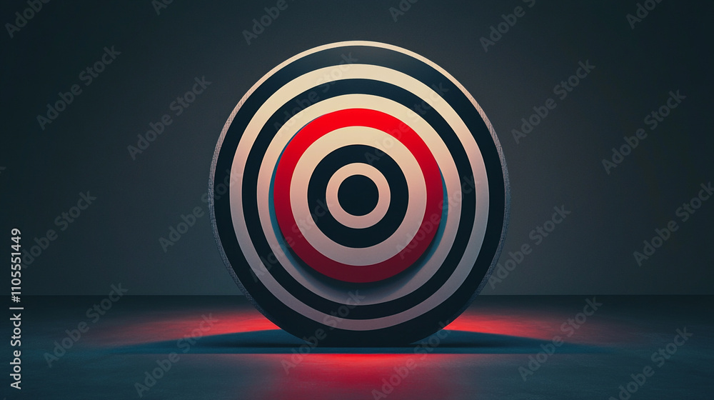 Target on a dark background with a glowing base for artistic display and focus Target on a dark background with a glowing base for artistic display and focus