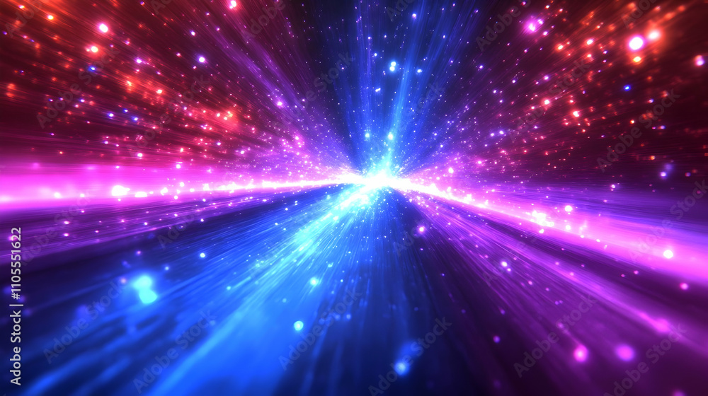 Fototapeta premium Vibrant Cosmic Rays Burst Through Space, Stellar Light Show with Dynamic Colors