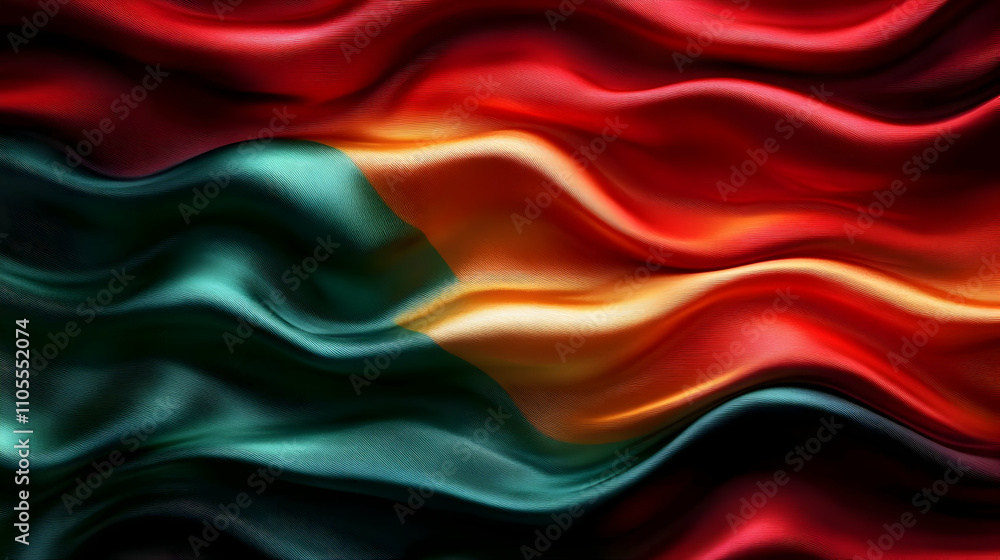 Fototapeta premium Red, Green, Gold Fabric Waves: Abstract Texture