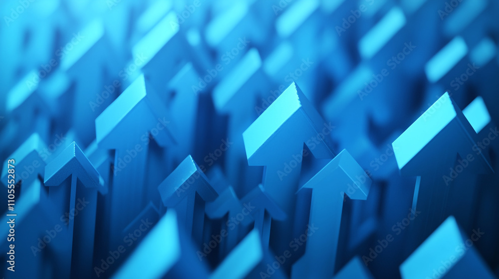 Upward arrows forming a dynamic pattern in shades of blue against a soft background