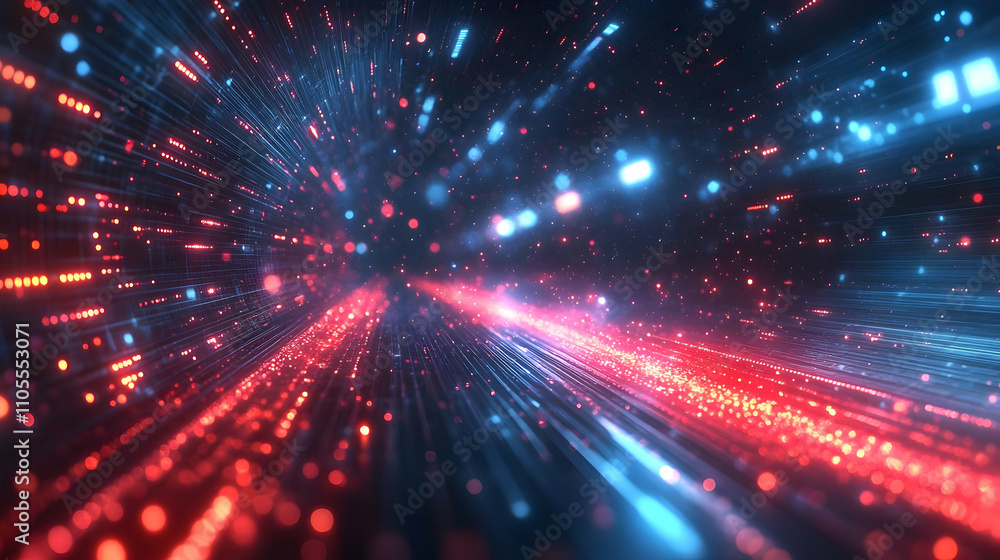 Naklejka premium Digital Streams Converge: Red & Blue Data Flow