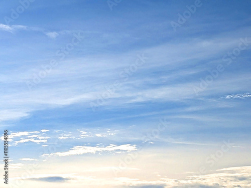 Blue Sky With Aeroplane condensation trails Contails in White Smoke for Background