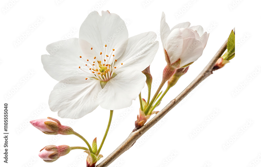 Obraz premium beautiful white sakura flower on white background.AI GENERATED