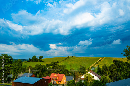 Fototapeta Naklejka Na Ścianę i Meble -  A Bieszczady village among the mountains
