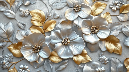 Elegant Silver And Gold Embossed Floral Wall Art