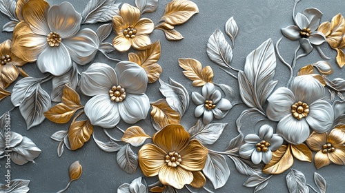 Silver and Gold Floral Wall Art Design