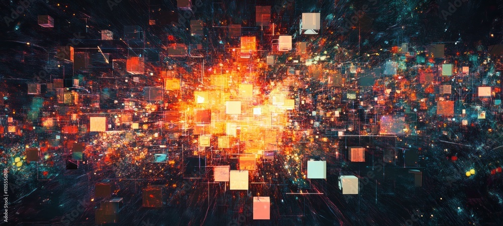 Obraz premium Abstract Digital Explosion: A Symphony of Data and Light