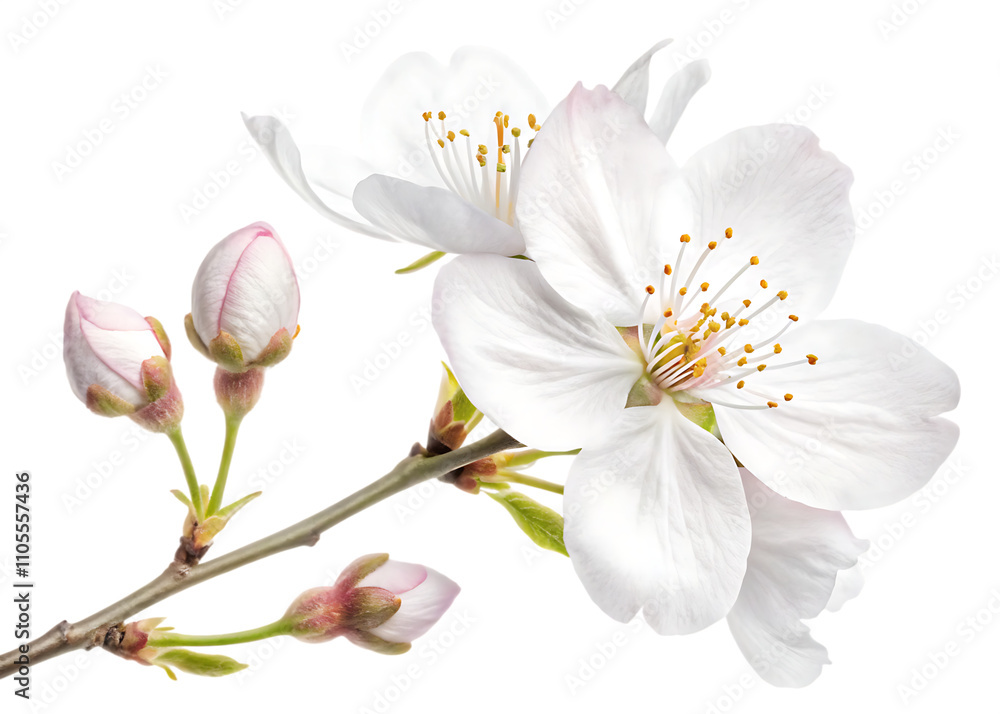 Fototapeta premium beautiful white sakura flower on white background.AI GENERATED