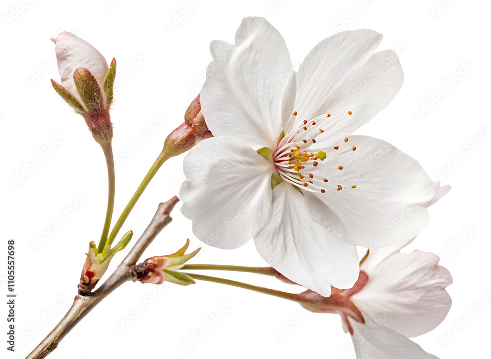 Obraz premium beautiful white sakura flower on white background.AI GENERATED