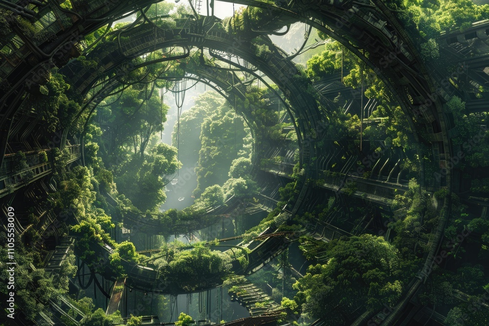 Fototapeta premium Overgrown Metal Structure in a Lush Forest