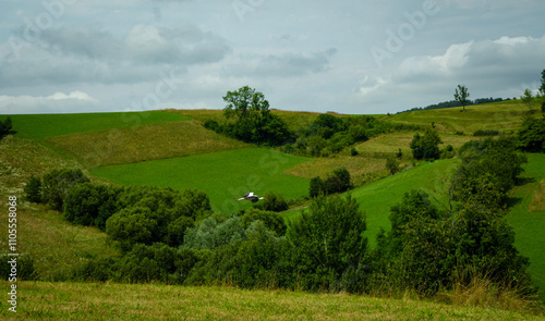 Fototapeta Naklejka Na Ścianę i Meble -  Polish fields and mountains in the Bieszczady Mountains