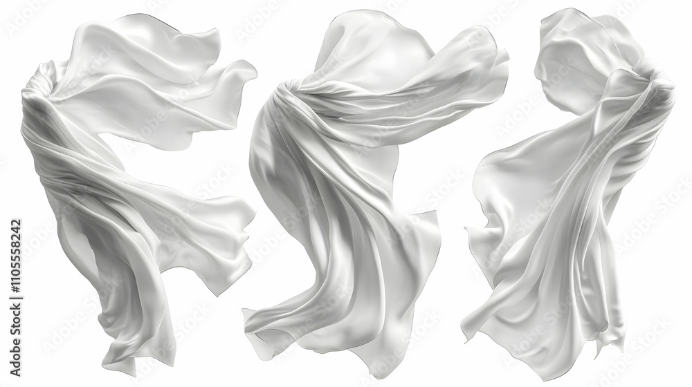 Elegant White Fabric Swirls & Flows Gracefully in Air Elegant White Fabric Swirls & Flows Gracefully in Air
