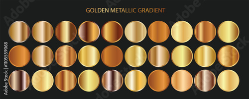 Vector shiny and metallic gradient collection for border, frame, ribbon, label design, Gold, bronze, cooper and golden foil texture gradation