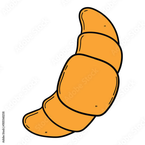 Hand drawn cartoon croissant on white background.