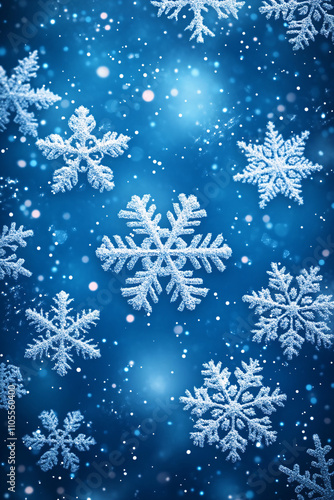 A serene winter-themed background featuring softly falling snowflakes on a vibrant blue gradient. Perfect for greeting cards, seasonal promotions, and winter events.