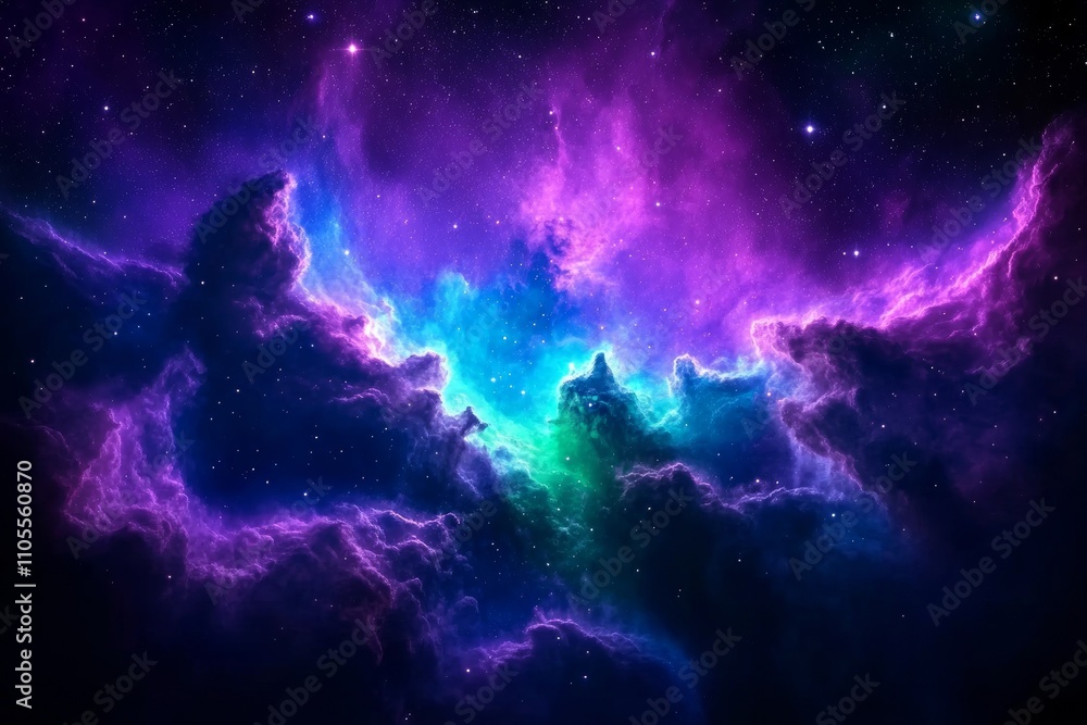 Fototapeta premium Stunning Galactic Nebula with Bright Purple and Blue Clouds in Outer Space