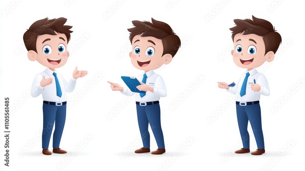 Cheerful Cartoon Character Engaging in Various Activities in Style Cheerful Cartoon Character Engaging in Various Activities in Style