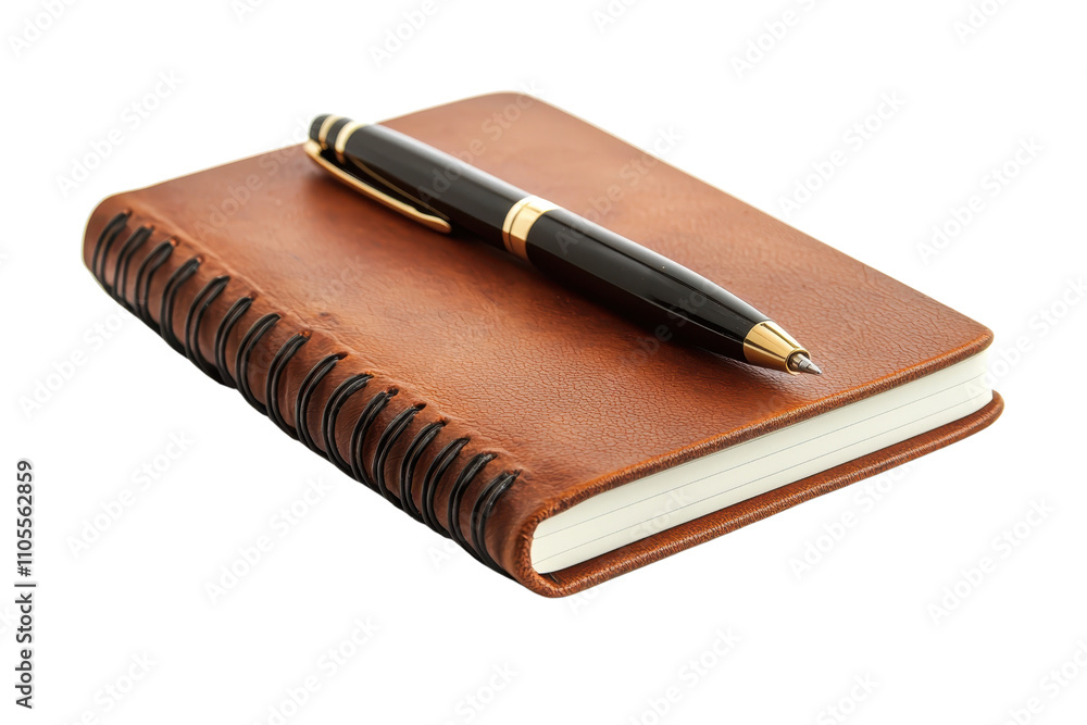 A classic leather notebook with a pen resting on top, showcasing its textured cover and fine detailing. A classic leather notebook with a pen resting on top, showcasing its textured cover and fine detailing.