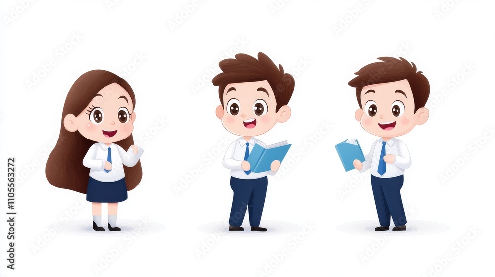Joyful Cartoon Characters Engaging in Office Activities with Style Joyful Cartoon Characters Engaging in Office Activities with Style