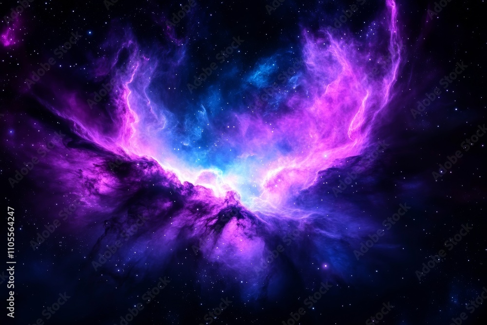 Fototapeta premium Vibrant Purple and Blue Galactic Nebula with Bright Stars in Outer Space