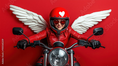 Wallpaper Mural Angel biker with heart themed accessories rides confidently. Love and adventure await! Torontodigital.ca