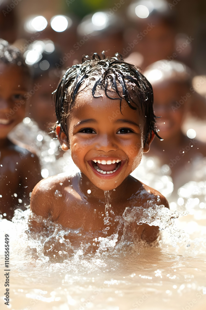 Joyful Child Playing in Water, Photo Joyful Child Playing in Water, Photo
