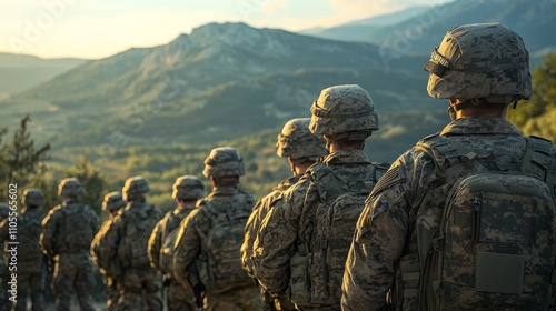 Soldiers Marching in Formation across an Open Field