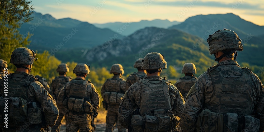 Soldiers Marching in Formation across an Open Field Soldiers Marching in Formation across an Open Field