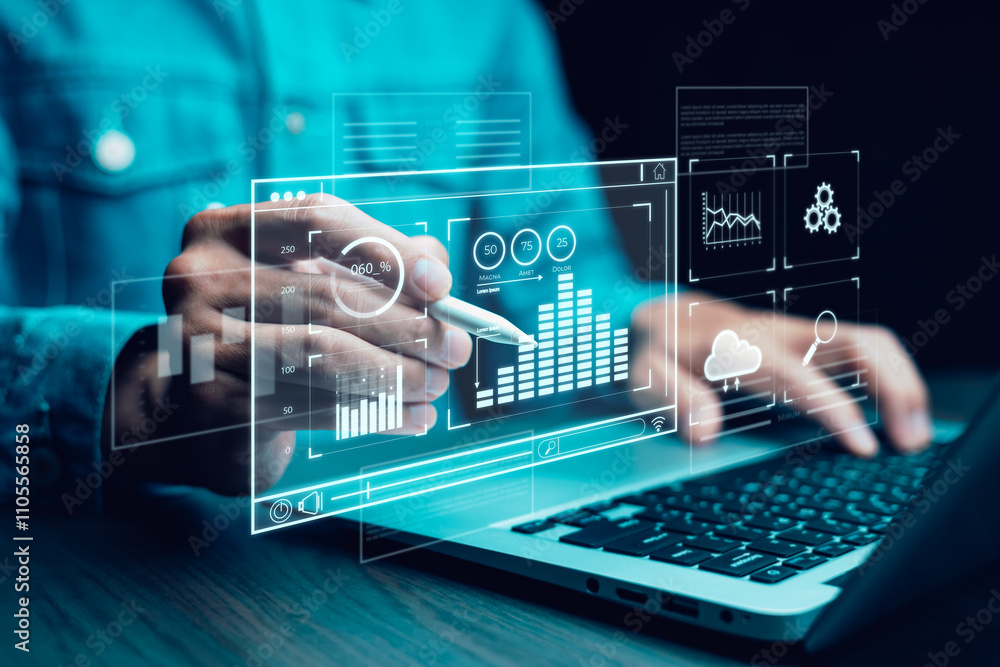 © Bussarin - Analytics and Data Management Systems. Business Analytics and Data Management Systems to make reports with KPI  and metrics connected to the database for technology finance