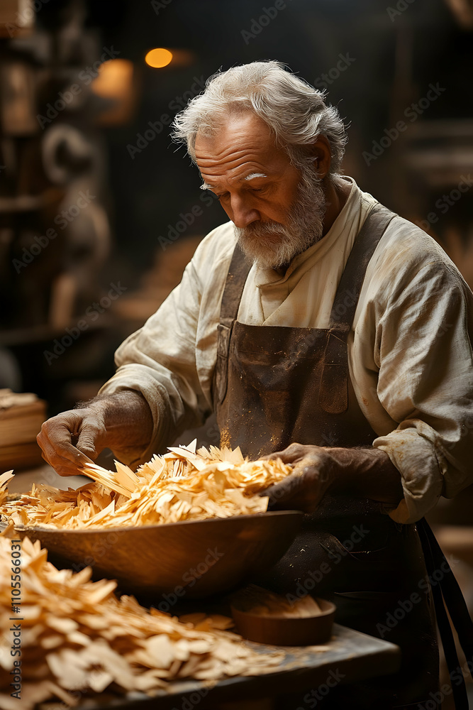 Elderly Craftsman Woodworking Realistic Image Elderly Craftsman Woodworking Realistic Image